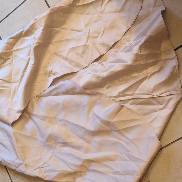 Alfred Sung Strapless Satin Gown Draped Front Slit Pockets Champagne 6 - Picture 3 of 14